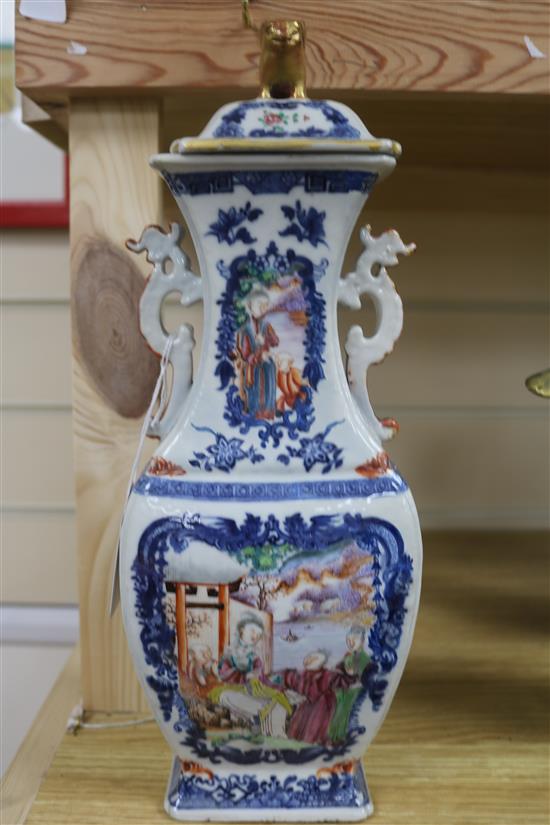 An 18th century Mandarin pattern vase, H.33cms